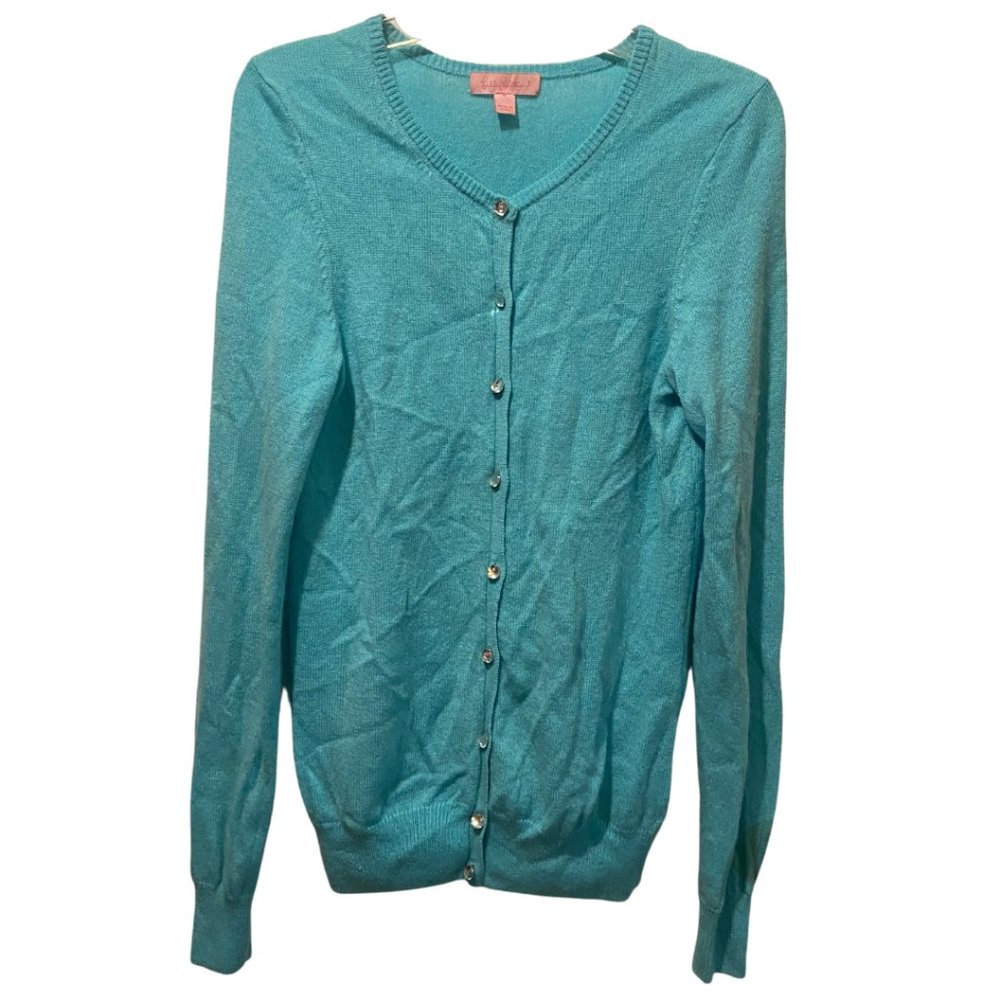 Lilly Pulitzer 100% cashmere blue cardigan sweater sz M
